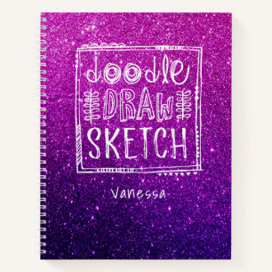 .Elegant Purple Ombre Glitter Sketchbook Notebook