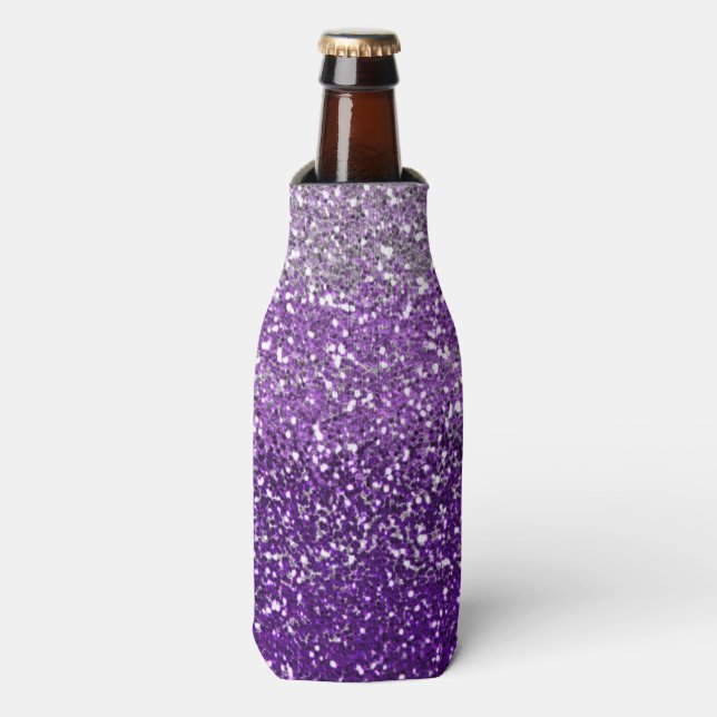 Elegant Purple  Ombre Glitter Sparkle Bottle Cooler (Bottle Front)