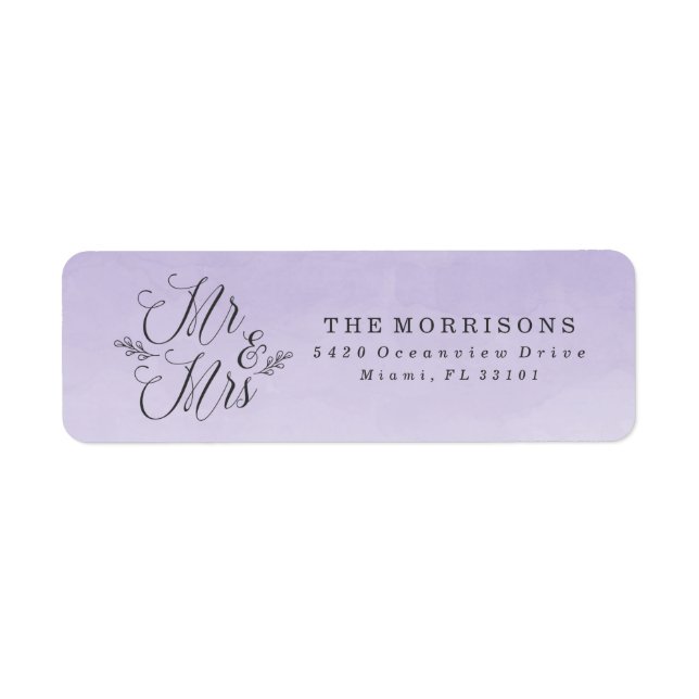 Elegant Purple Ombre Watercolor | Wedding Label (Front)