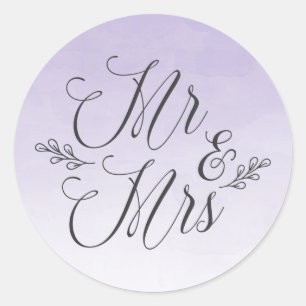 Elegant Purple Ombre Watercolor Wedding Stickers