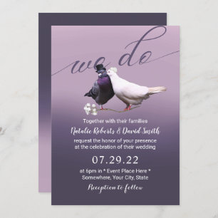 Elegant Purple Ombre We Do Lovebirds Wedding Invitation
