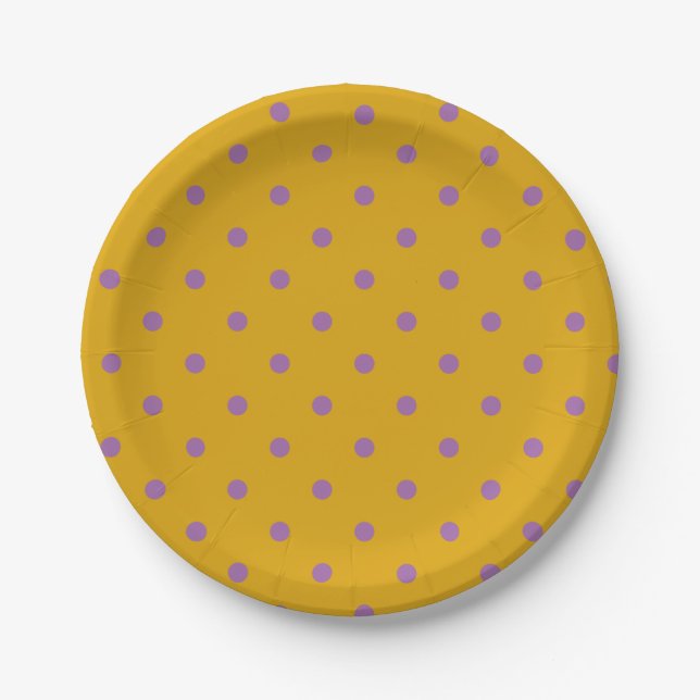 elegant purple orange polka dots paper plates (Front)