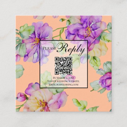  Elegant purple orange watercolor floral QR code Enclosure Card