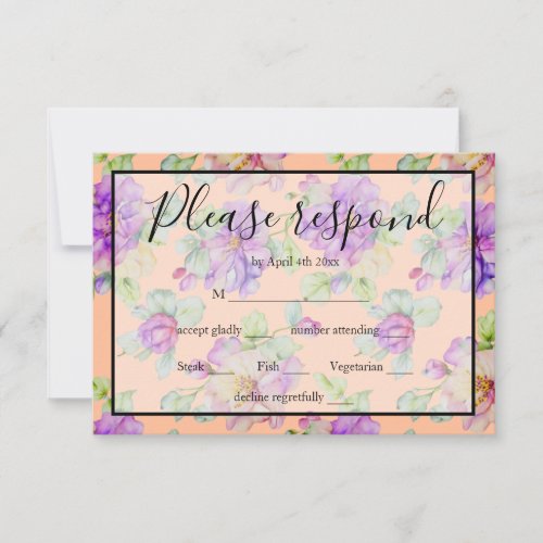 Elegant purple orange watercolor floral RSVP card