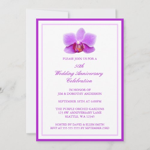 Elegant Purple Orchid 50th Wedding Anniversary Invitation
