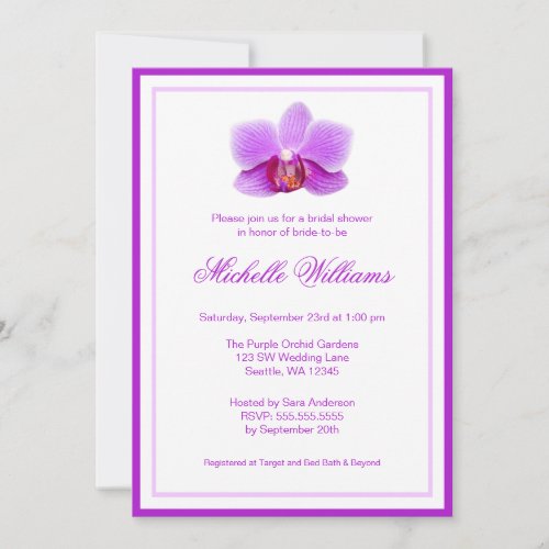 Elegant Purple Orchid Bridal Shower Invitation