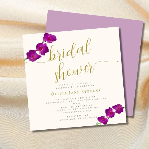 Elegant Purple Orchid Calligraphy Bridal Shower Invitation