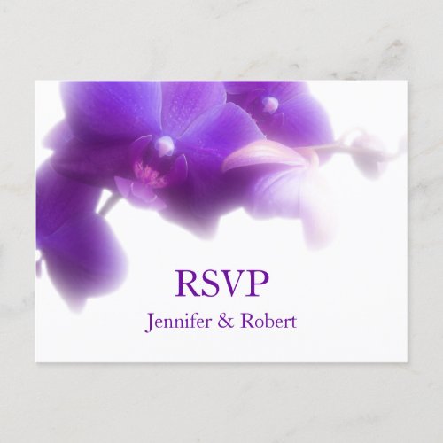 Elegant Purple Orchid Floral Wedding RSVP Invitation Postcard