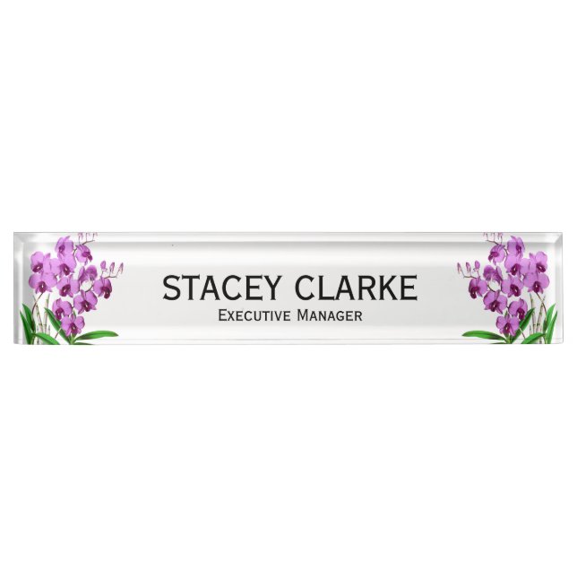 Elegant Purple Orchid Flower General Manager Desk Name Plate (Front)