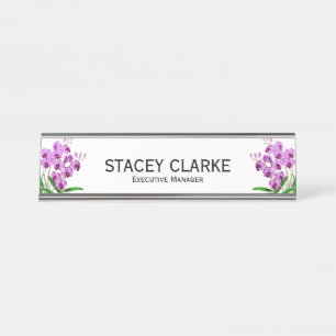 Elegant Purple Orchid Flower General Manager Desk Name Plate