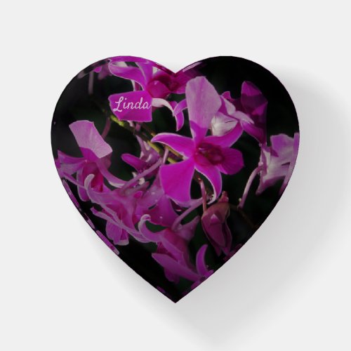 Elegant Purple Orchid Glass Memory  Paperweight