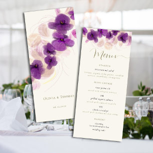 Elegant Purple Orchid God Calligraphy Chic Wedding Menu