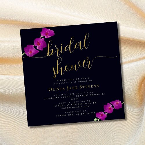 Elegant Purple Orchid Moody Dark Bridal Shower Invitation
