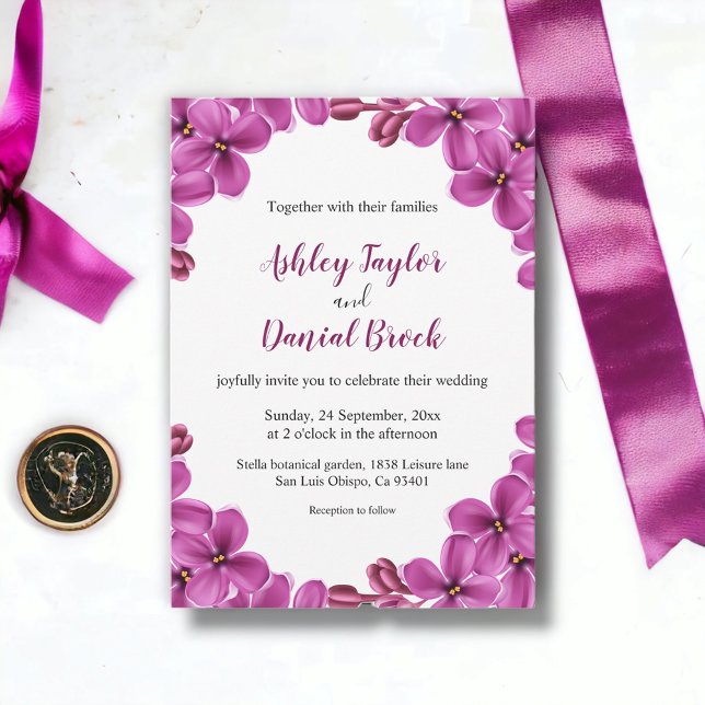 Elegant Purple Orchid Roses Summer Floral Wedding Invitation (Creator Uploaded)