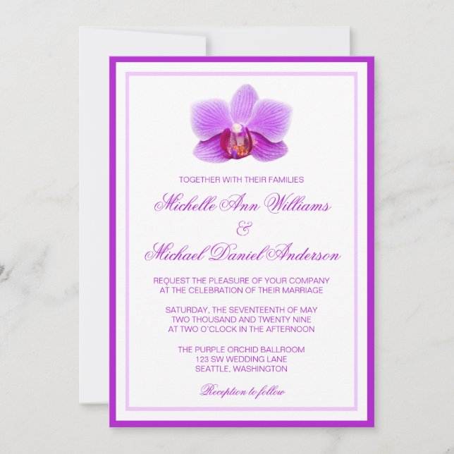 Elegant Purple Orchid Wedding Invitations (Front)