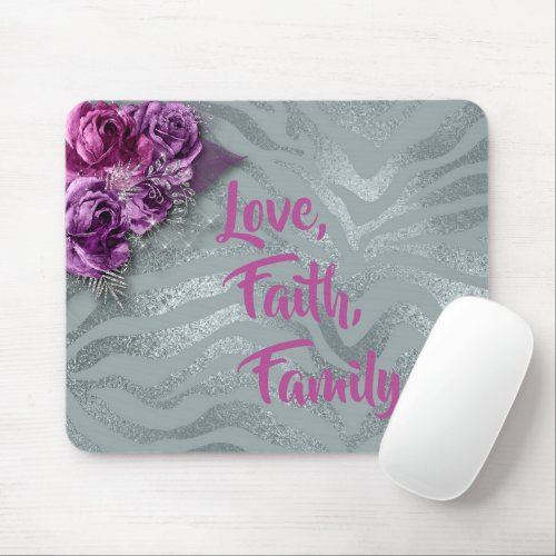 Elegant Purple Orchids Love Faith Family Mouse Pad