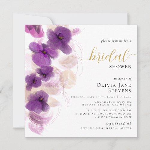 Elegant Purple Orchids Wreath Floral Bridal Shower Invitation