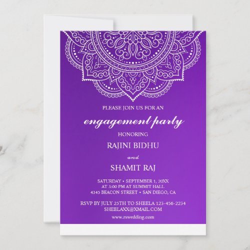 Elegant Purple Paisley Indian Engagement Party Invitation