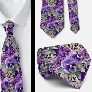 Elegant Purple Pansies Pansy Floral Neck Ties