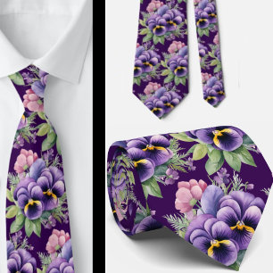 Elegant Purple Pansies Pansy Floral Neck Ties