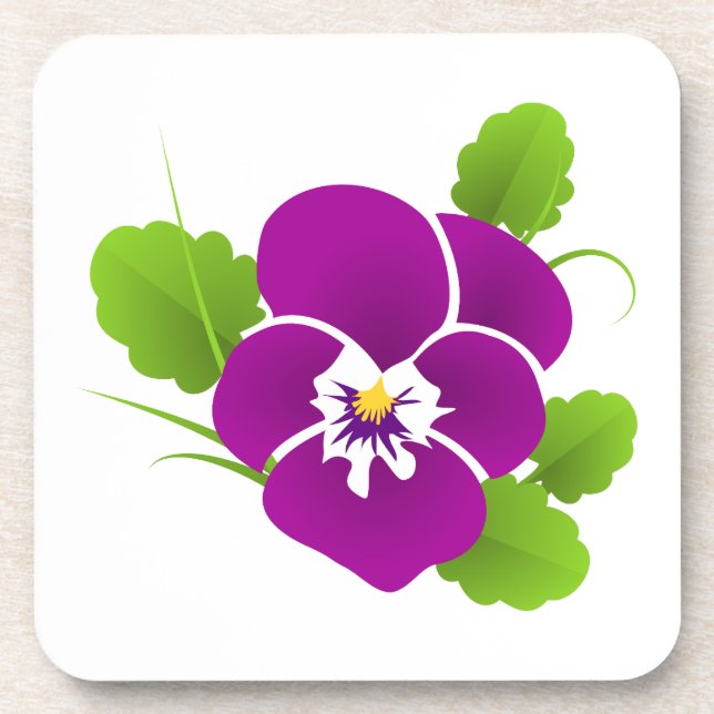Elegant Purple Pansy Drink Coaster (Front)