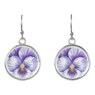 Elegant Purple Pansy Flower   Watercolor Botanical Earrings