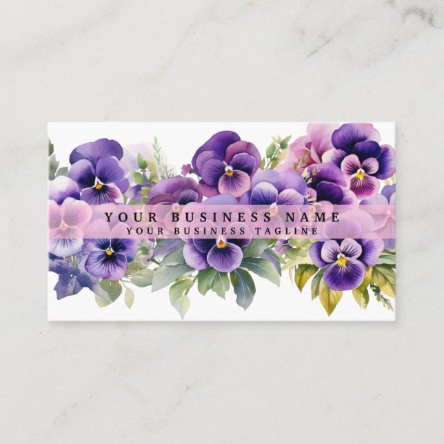 Elegant Purple Pansy Flowers Business Cards (Front)