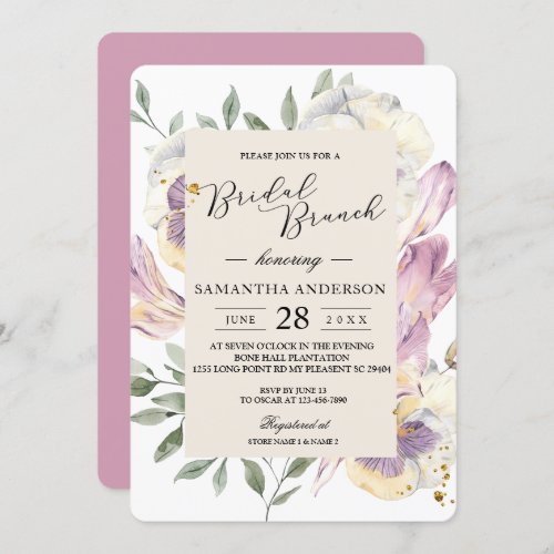 Elegant Purple  Pansy Watercolor Floral Frame Invitation