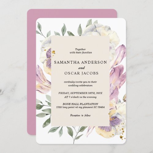 Elegant Purple  Pansy Watercolor Floral Frame Invitation