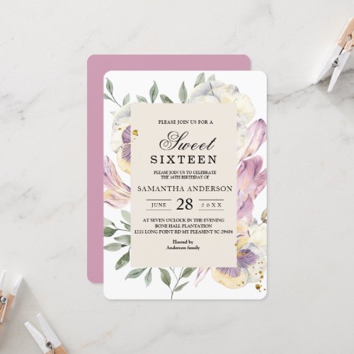 Elegant Purple  Pansy Watercolor Floral Frame Invitation