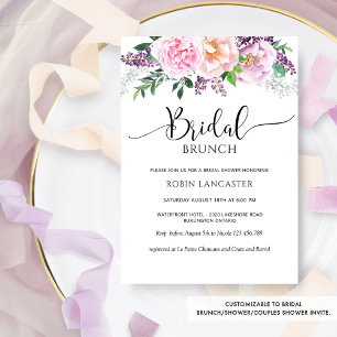 Elegant Purple Pastel Floral Bridal Shower /Brunch Invitation