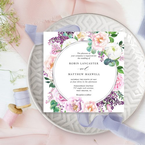 Elegant Purple Pastel Floral Wedding Square Invitation