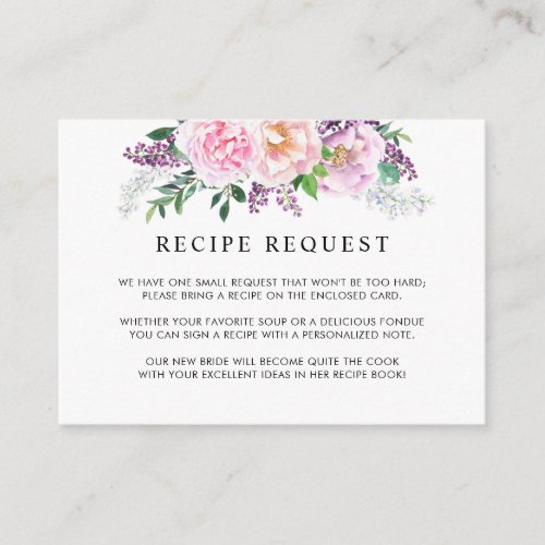 Elegant Purple Pastel Shower  Wedding Recipe Enclosure Card