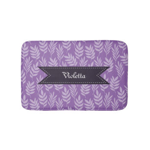 Elegant Purple Pattern Lavender Leaves With Name Bathroom Mat