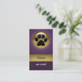 elegant purple paw print pet care Business Cards (Standing Front)
