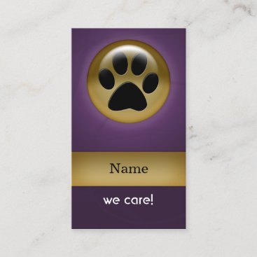 elegant purple paw print pet care Business Cards