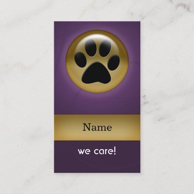 elegant purple paw print pet care Business Cards (Front)