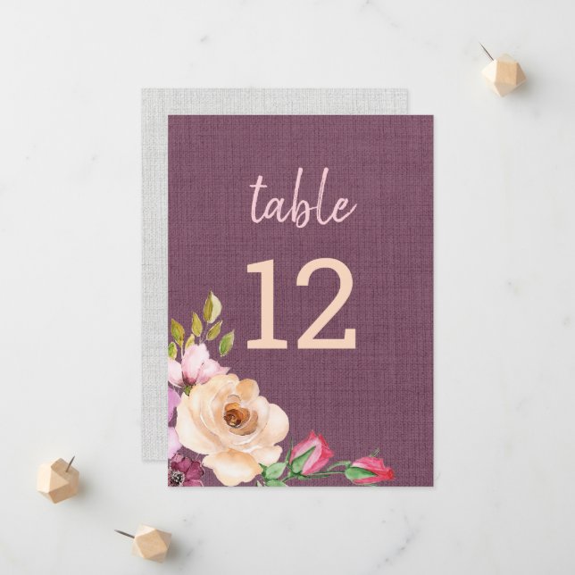 Elegant Purple Peach Roses Canvas Textured Announcement (Front/Back In Situ)