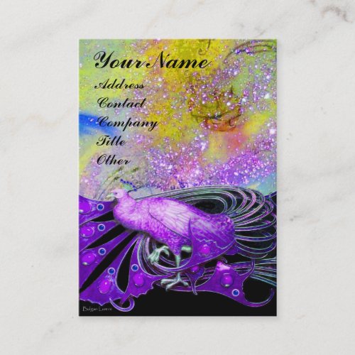 ELEGANT PURPLE PEACOCK AND YELLOW FLORAL SPARKLES BUSINESS CARD