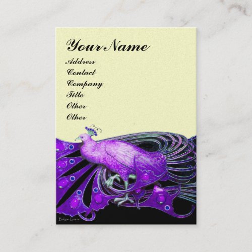 ELEGANT PURPLE PEACOCK Black Cream Pearl Business Card