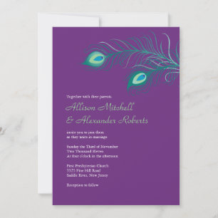 Elegant Purple Peacock Feathers Wedding Invitation