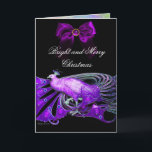ELEGANT PURPLE PEACOCK,GEM STONE AND CHRISTMAS BOW HOLIDAY CARD<br><div class="desc">Elegant , classy purple peacock jewel with gold silver pink purple green yellow floral sparkles inside.Painting and Digital graphics by Bulgan Lumini (c) watercolor acrylic golden foil and iridescent colors... Easy to customize with your own text as an announcement card, place cards, save-the-date , thank you cards for birthday parties,...</div>