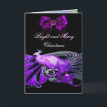 ELEGANT PURPLE PEACOCK,GEM STONE AND CHRISTMAS BOW HOLIDAY CARD<br><div class="desc">Elegant , classy purple peacock jewel with gold silver pink purple green yellow floral sparkles inside.Painting and Digital graphics by Bulgan Lumini (c) watercolor acrylic golden foil and iridescent colors... Easy to customize with your own text as an announcement card, place cards, save-the-date , thank you cards for birthday parties,...</div>