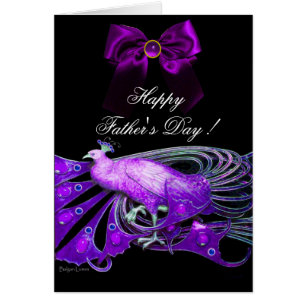 ELEGANT PURPLE PEACOCK,GEM STONE,BOW Father's Day Cards