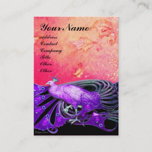 ELEGANT PURPLE PEACOCK IN PINK FLORAL SPARKLES BUSINESS CARD