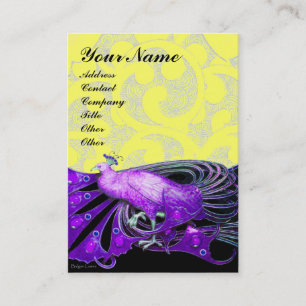 ELEGANT PURPLE PEACOCK JEWEL /YELLOW FLORAL SWIRLS BUSINESS CARD