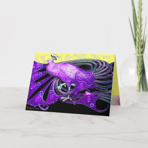 ELEGANT PURPLE PEACOCK WITH GEOMETRIC SWIRLS HOLIDAY CARD