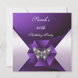 Elegant Purple Pearl Jewel 40th Birthday Invitation