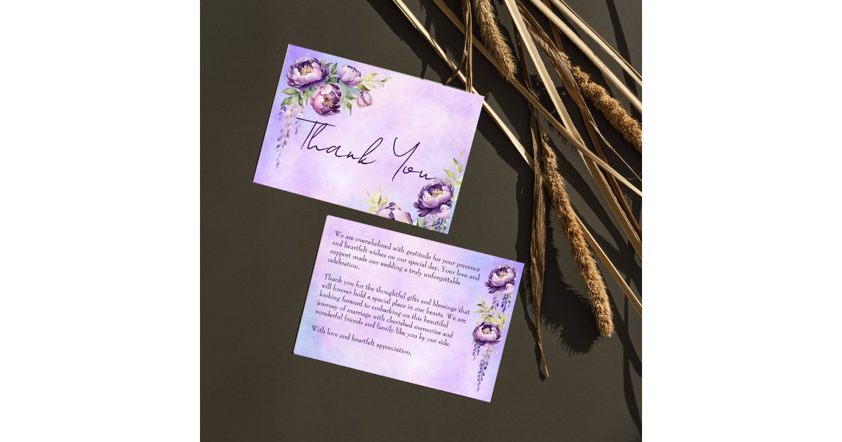 Elegant purple peonies lilac wisteria thank you | Zazzle