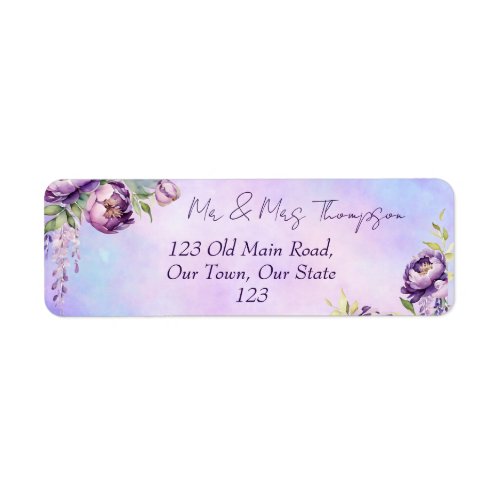 Elegant purple peonies lilac wisteria  thank you label